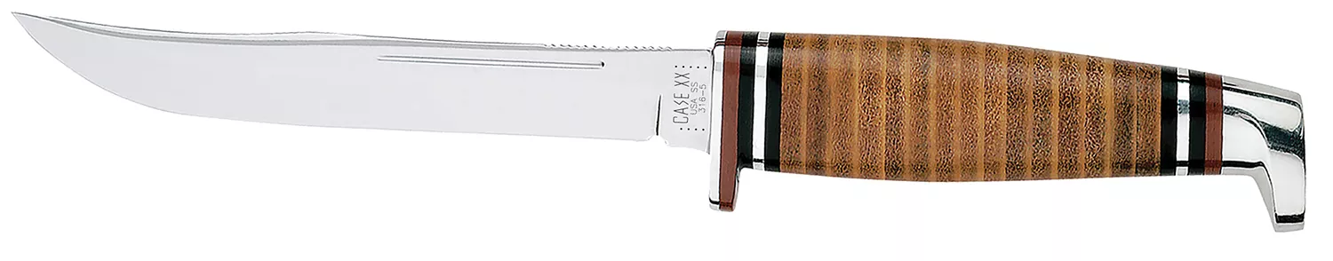 Case 00381 Hunter5" Fixed Clip Point Plain Mirror Polished Tru-Sharp SS Blade/4.50" Grooved Leather Handle Includes Sheath
