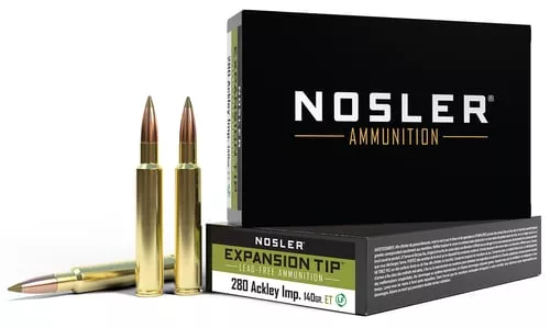 Nosler E-Tip Rifle Ammunition 280 Ackley Imp 140 gr E-Tip 3200 fps 20/ct