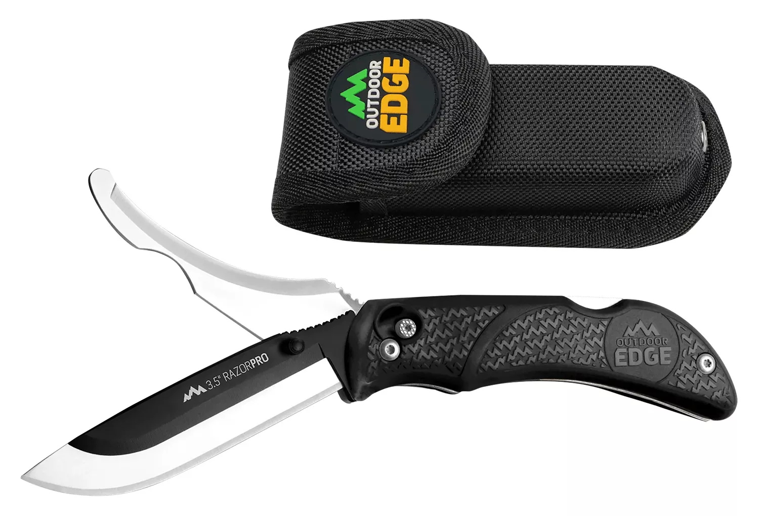 Outdoor Edge RO10C RazorPro3.50" Folding Razor/Gut Plain 420J2 SS Blade, Black TPR Handle, Includes Replacement Blades