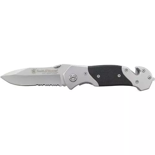 Smith & Wesson 1st Response Drop Point Folding Knife 3 3/10" Blade Black and Silver