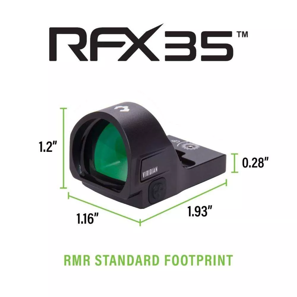 Viridian RFX35 1x22 Micro Green Dot, RMR Mounting Pattern, FDE, featuring INSTANT-ON